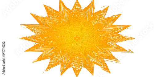 An abstract orange sun vector illustration featuring bright yellow rays and a warm solar star design isolated on white as a sunny summer weather icon