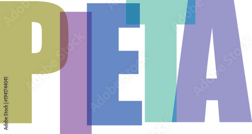 Pieta colorful typography on white background