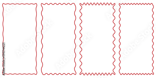 Zig zag wavy edge rectangle frame or border shapes set. Rectangle shapes with curvy squiggly doodle lines. Abstract elements for template, stickers, promo material, web or social media