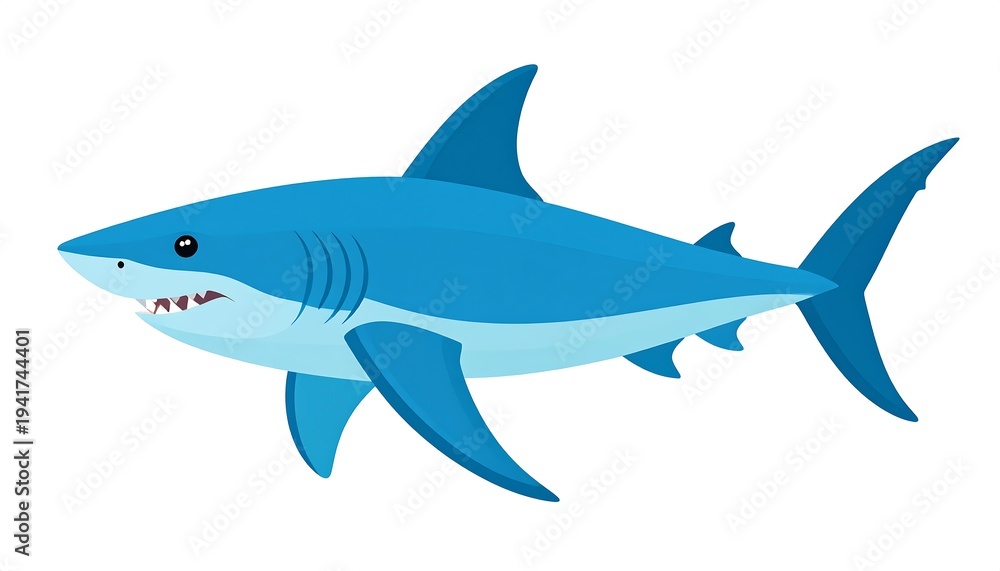 Fototapeta premium Vibrant Blue Shark Illustration on White Background.