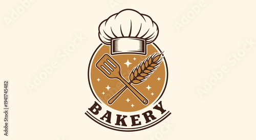 Vintage Bakery Logo with Chef Hat and Utensils.