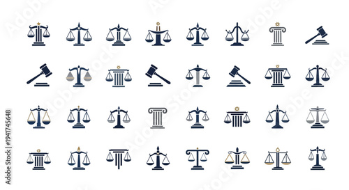 Justice Symbols Collection: Scales of Justice, Gavel, Column Icons
