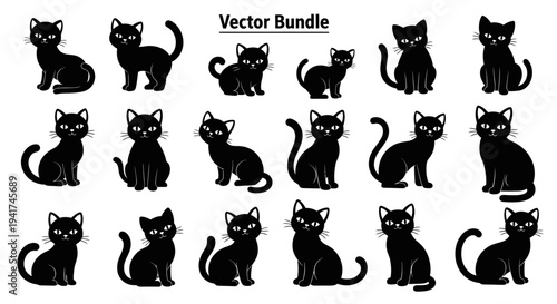 Cute Black Cat Vector Collection: Various Poses and Styles