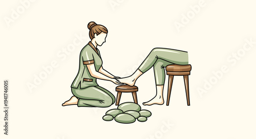 Woman receiving foot massage with hot stones.