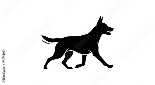 Silhouette of a German Shepherd dog running, isolated on white background