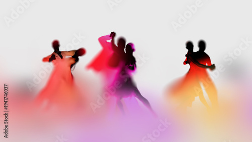 Tableau sur toile Ballroom dance couple silhouettes in colorful blur gradient light effect