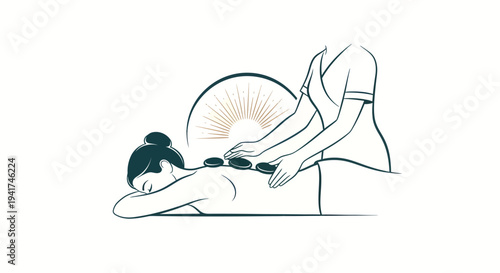 Woman receiving hot stone massage therapy from a professional masseuse.