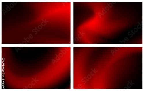 Set of bright red gradient backgrounds. Luxury vector deep crimson wallpapers with blurred gradient. Digital backdrops with wavy fluid texture for web or print cover banners, posters, flyers