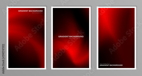 Set of abstract dynamic vertical background with blurred dark red gradient curves. Template of deep burgundy wavy A4 wallpaper for website page, advertising, printed brochure. Vibrant crimson backdrop