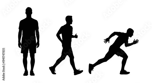 Silhouette of a man running in different stages.