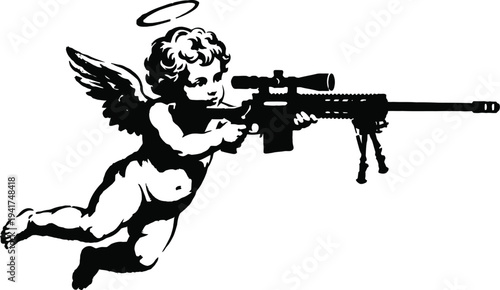 Stencil Cherub Holding a Long Range Sniper Rifle