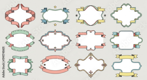 Collection of Vintage Decorative Frames with Ribbon Accents.