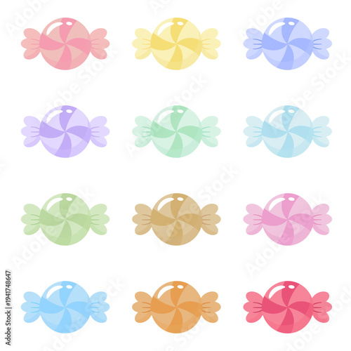 Colorful Wrapped Swirl Candy Vector Set with Glossy Finish