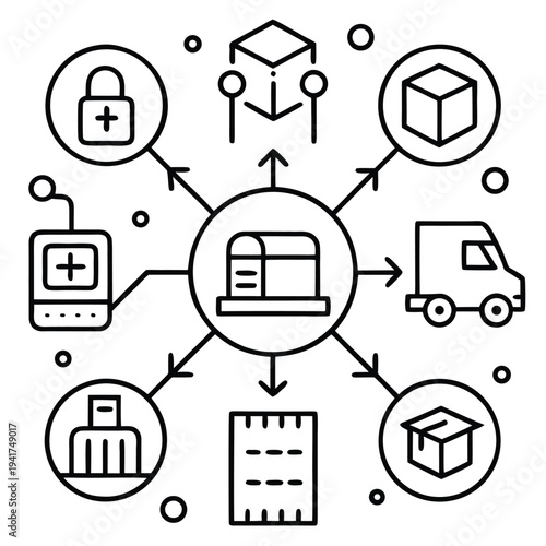 A conceptual illustration showing different logistical aspect. 