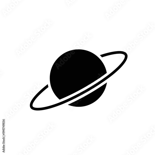 Simple black planet with rings icon.