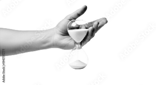 Halftone Hand Holding Hourglass Symbolizing Time Management, Deadline and Passing Time