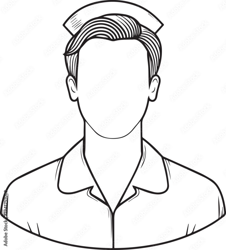 custom made wallpaper toronto digitalHand Drawn Man as Nurse Black and White Avatar Illustration in Minimal Line Art Style Design