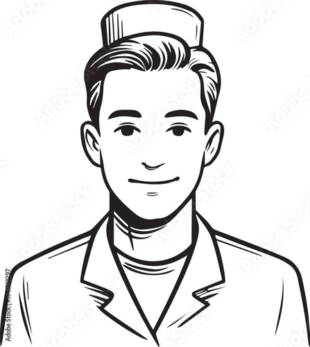 Wallpaper Mural Hand Drawn Man as Nurse Black and White Avatar Illustration in Minimal Line Art Style Design Torontodigital.ca