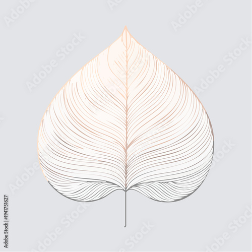 Elegant stylized leaf illustration with delicate metallic copper lines on a neutral background