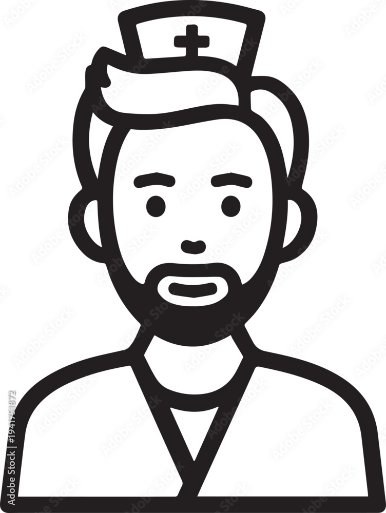 custom made wallpaper toronto digitalHand Drawn Man as Nurse Black and White Avatar Illustration in Minimal Line Art Style Design