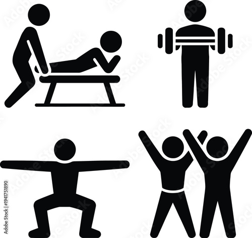 Four fundamental exercises depicted through simple icons