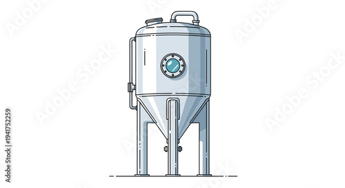 Industrial fermentation or storage tank in a clean vector style suitable for manufacturing and production industry conceptual illustrations.