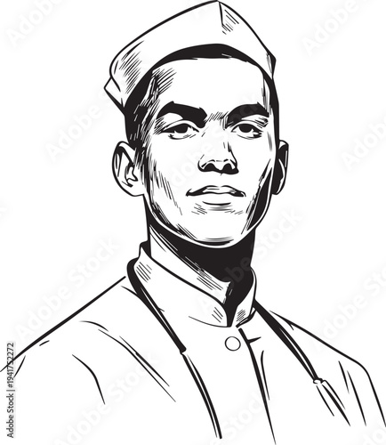 Wallpaper Mural Hand Drawn Man as Nurse Black and White Avatar Illustration in Minimal Line Art Style Design Torontodigital.ca