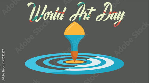 World Art Day Celebration: Vibrant Illustration with Paintbrush and Swirls, Perfect for Greetings and Artistic Events