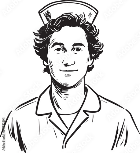 Wallpaper Mural Hand Drawn Man as Nurse Black and White Avatar Illustration in Minimal Line Art Style Design Torontodigital.ca