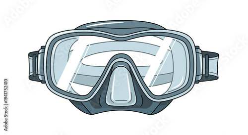 Professional diving or snorkeling mask with clear glass and a black frame for underwater exploration and summer holiday concepts.