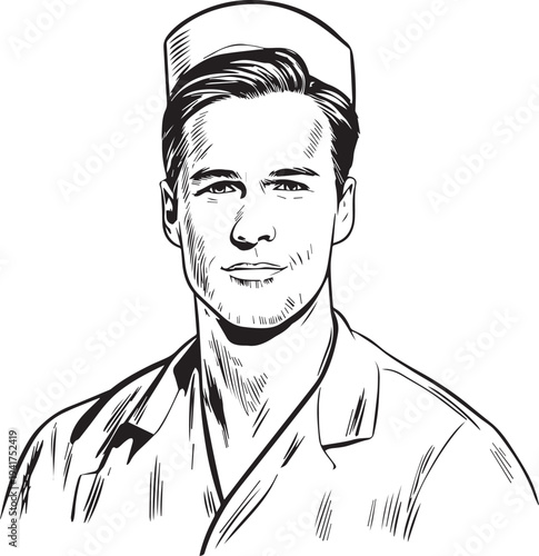 Wallpaper Mural Hand Drawn Man as Nurse Black and White Avatar Illustration in Minimal Line Art Style Design Torontodigital.ca