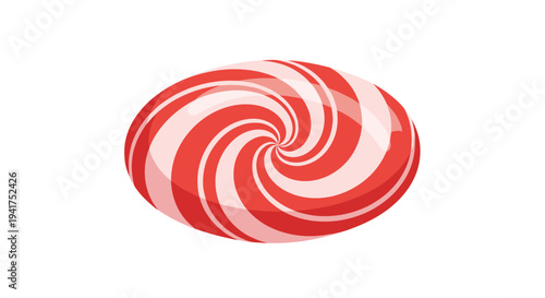 Bright red and white swirl peppermint candy with a glossy finish for sweet shop, christmas, and confectionery conceptual designs.