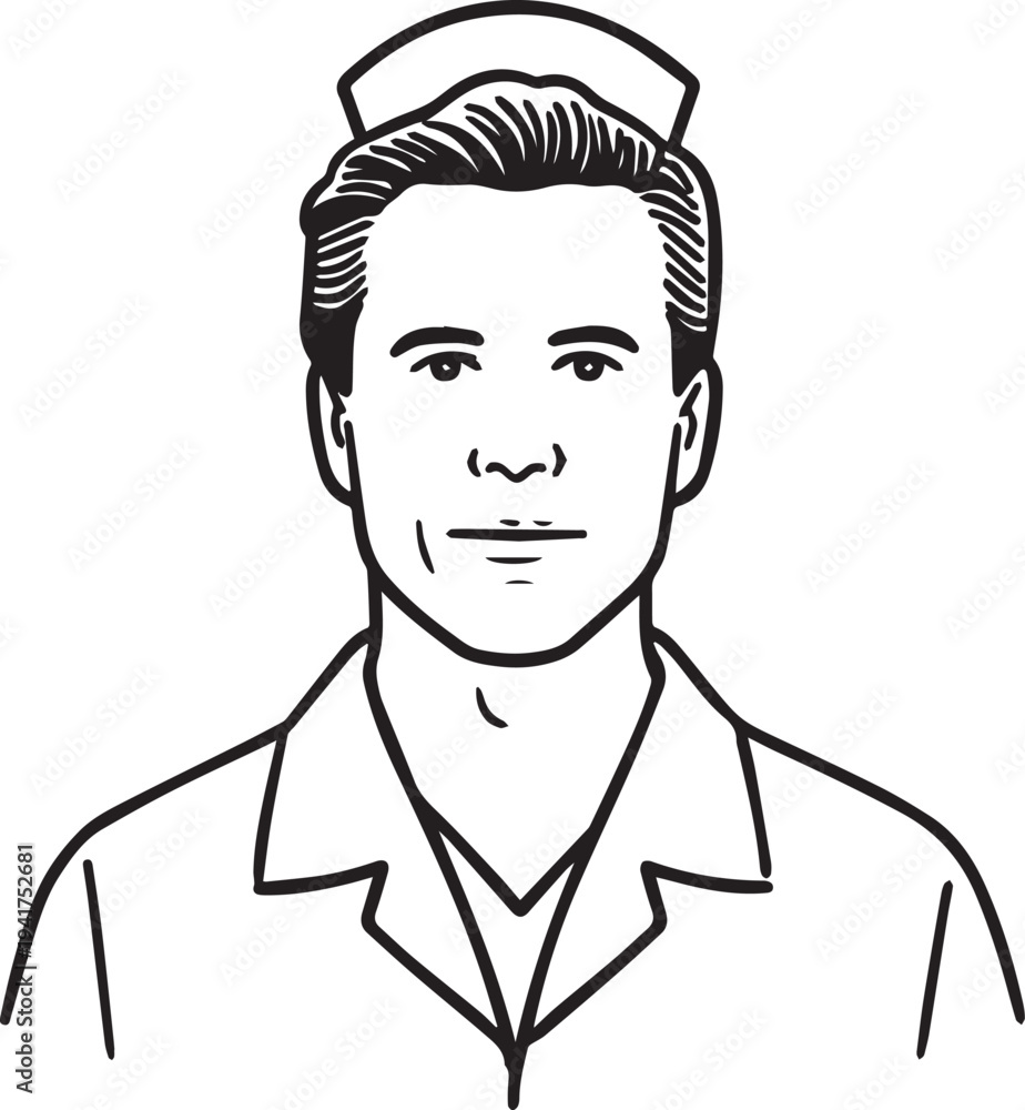 custom made wallpaper toronto digitalHand Drawn Man as Nurse Black and White Avatar Illustration in Minimal Line Art Style Design