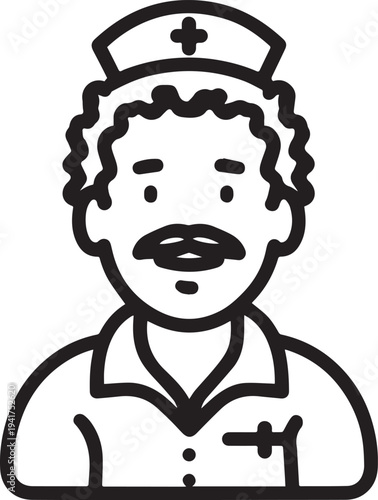 Wallpaper Mural Hand Drawn Man as Nurse Black and White Avatar Illustration in Minimal Line Art Style Design Torontodigital.ca