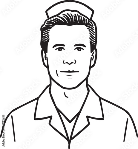 Wallpaper Mural Hand Drawn Man as Nurse Black and White Avatar Illustration in Minimal Line Art Style Design Torontodigital.ca