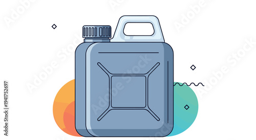 Blue industrial plastic fuel canister or water jug illustration with a screw cap and handle on a colorful background.