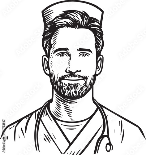 Wallpaper Mural Hand Drawn Man as Nurse Black and White Avatar Illustration in Minimal Line Art Style Design Torontodigital.ca