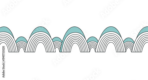 Repeating pattern of teal and white arched shapes creates a wave-like rhythmic border in a minimalist graphic design illustration.