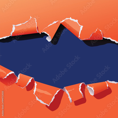 Torn paper with blue background revealed