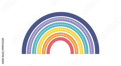Decorative rainbow illustration with colorful arches and white dots for nursery or children room wall art decor.