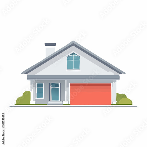 Modern suburban home with garage and lawn on a white background