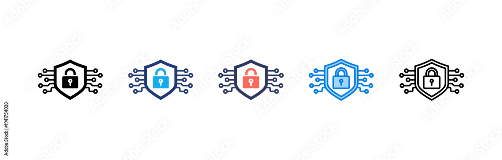 Fototapeta premium Cyber Security icon sheet multiple style collection