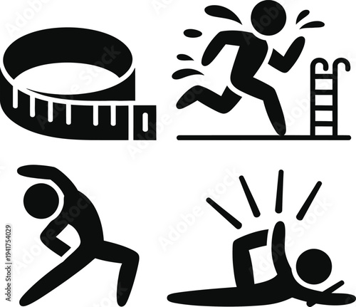Illustrations of common fitness and exercise activities for health improvement