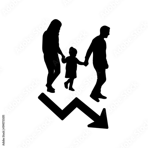 Demographic decline icon. Vector illustration of family going down the stairs.