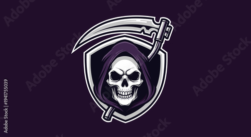 Skull with Scythe Emblem Illustration Design.