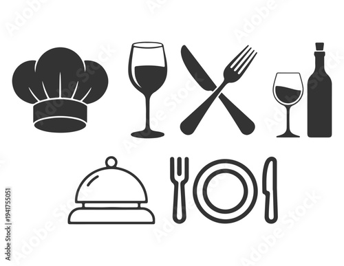 Culinary Icon Set – Chef, Dining, Wine, and Restaurant Symbols
