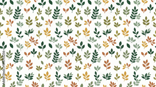 Seamless botanical leaf pattern featuring colorful autumn leaves in a repeating motif for textiles and design.