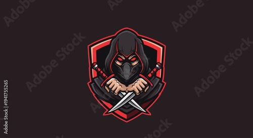 Ninja Character Logo with Daggers Illustration.