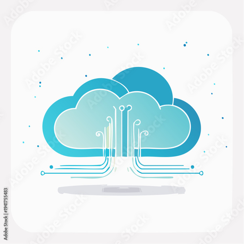 Cloud computing technology concept with digital circuits and abstract data flow