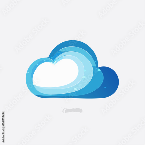 Abstract blue cloud shape with layered curves and light effects on a white background